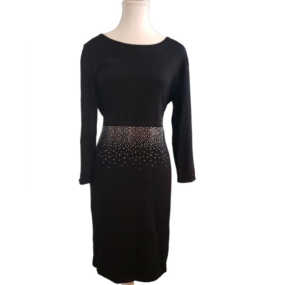 Calvin Klein women black diamond studded sweater dress, long sleeves